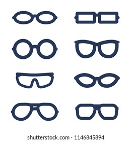 Vector Set of Basic Eyeglasses Icons. Sunglasses Rim Types.