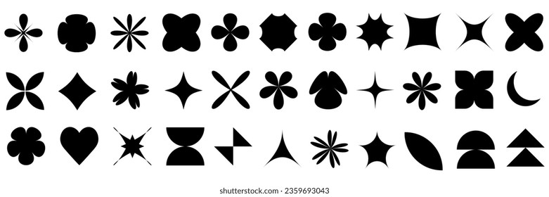  Vector set of basic shapes. Geometric formal form of varying quality. polygon elements. Modern trendy minimalist basic shapes, star, lines, circle.