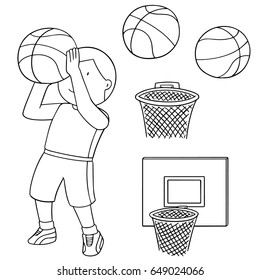 vector set of basketball ball, hoop and basketball player