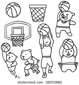 vector set of basketball, bear, basketball player