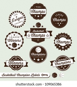 Vector Set: Basketball League Champions Labels with a VIntage Style