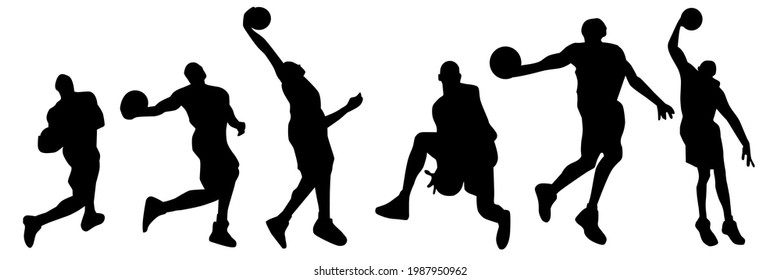 Vector set of Basketball players silhouettes, Basketball silhouettes