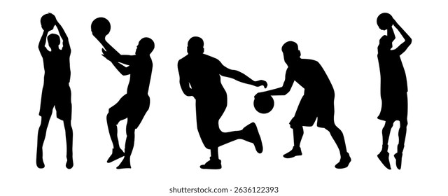 Vector set of Basketball players silhouettes, Basketball silhouettes
