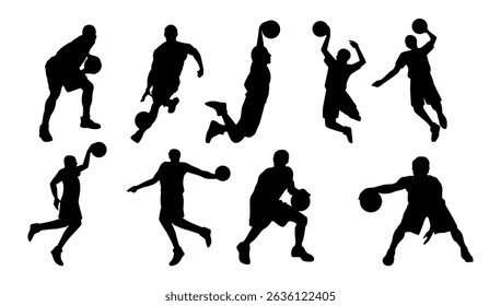 Vector set of Basketball players silhouettes, Basketball silhouettes