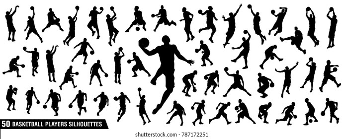 Vector set of Basketball players silhouettes, Basketball silhouettes