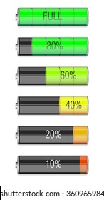 Vector set of batteries with varying degrees of charge