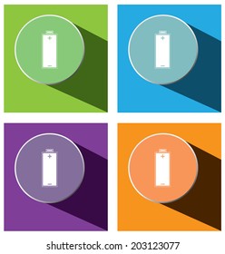 Vector - set of battery charge icons with long shadow