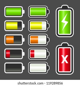 Vector set of battery level indicator icons.