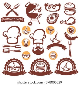 Vector Set Of BBQ Design Elements, Symbols, Object And Logo Template 