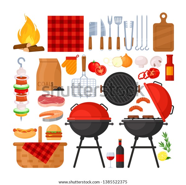 Vector Set Bbq Party Barbecue Grill Stock Vector (Royalty Free ...