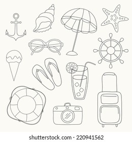 vector set of beach icons