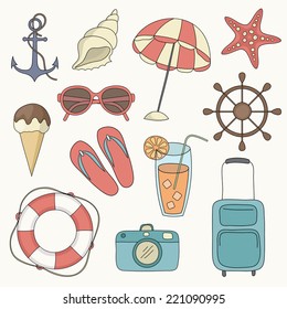 vector set of beach icons