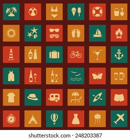 vector set beach icons, summer sea symbol, travel illustration