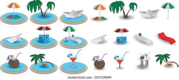 vector set of beach objects