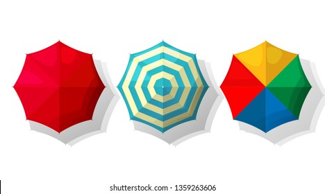 Vector set of beach umbrellas in colors over white background