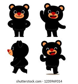 Vector set of bear characters in different action poses isolated on white background