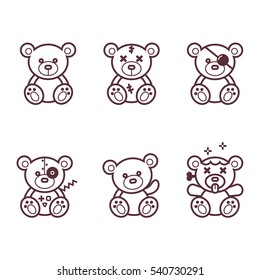 Vector Set of bear icon. Black and White. 