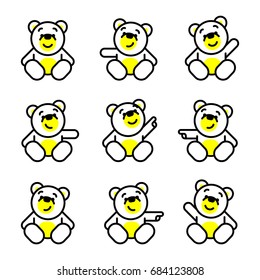 Vector set of bear icon. Flat design illustrations for website, posters, stickers and pins