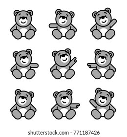 Vector set of bear icon. Flat design illustrations for website, posters, stickers and pins