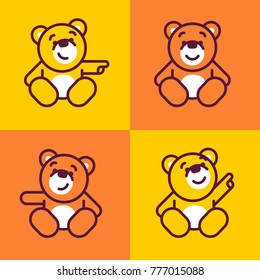 Vector set of bear icon. Flat design illustrations for website, posters, stickers and pins