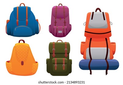 vector set of beautiful backpacks for sports, leisure, travel and school