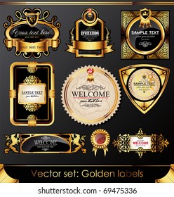 Vector set of beautiful black gold-framed labels