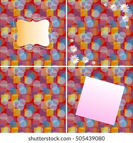Vector set of beautiful cards with abstract background and daisies.