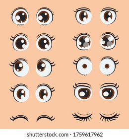 vector set of beautiful cartoon eyes