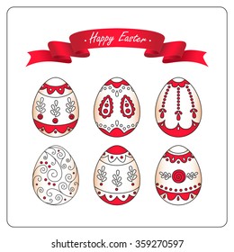 Vector set with beautiful carved Easter eggs.