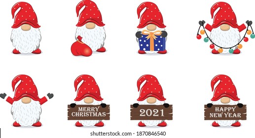 vector set of beautiful cute Santa Claus wearing mask for protection and celebrating new year Merry Christmas 