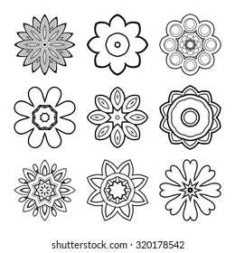Vector Set of Beautiful Deco Mandalas. Circle Abstract Objects Isolated On White Background. Ethnic Decorative Elements