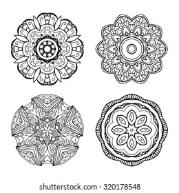 Vector Set of Beautiful Deco Mandalas. Circle Abstract Objects Isolated On White Background. Ethnic Decorative Elements