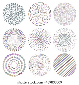 Vector set of beautiful deco mandalas. Circle abstract objects isolated on white background. Decorative ethnic elements