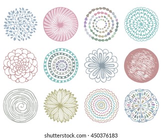 Vector set of beautiful deco mandalas. Circle abstract objects isolated on white background. Decorative ethnic elements
