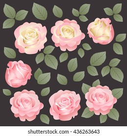 Vector set of beautiful and delicate vintage roses. The elements can be used as a wedding invitation card, greeting card for a birthday or other holidays.