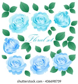 Vector set of beautiful and delicate vintage roses. The elements can be used as a wedding invitation card, greeting card for a birthday or other holidays.