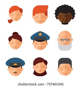 Vector set beautiful emoticons face of people smiling avatars happy characters illustration