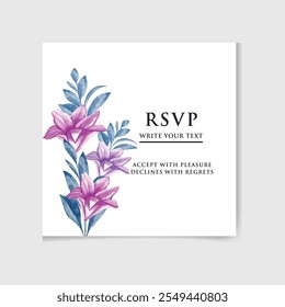 Vector set of Beautiful floral and Botanic wedding watercolor invitation card with rose and leave