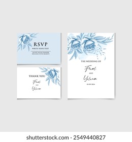 Vector set of Beautiful floral and Botanic wedding watercolor invitation card with rose and leave