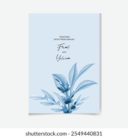 Conjunto de Vector de hermosa tarjeta de invitación de acuarela de boda floral y botánica con rosa y hojas