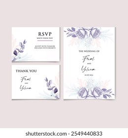 Vektor Set von Schöne florale und botanische Hochzeit Aquarell Einladungskarte mit Rose und lassen