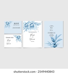 Vektor Set von Schöne florale und botanische Hochzeit Aquarell Einladungskarte mit Rose und lassen