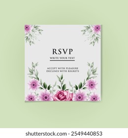 Vector set of Beautiful floral and Botanic wedding watercolor invitation card with rose and leave