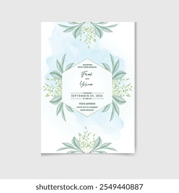 Vector set of Beautiful floral and Botanic wedding watercolor invitation card with rose and leave