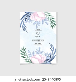 Vector set of Beautiful floral and Botanic wedding watercolor invitation card with rose and leave