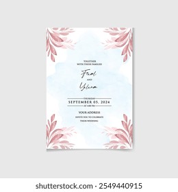 Vector set of Beautiful floral and Botanic wedding watercolor invitation card with rose and leave