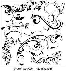 Vector Set Of Beautiful Floral Design Elements Silhouettes Illustration Isolated On White Background
