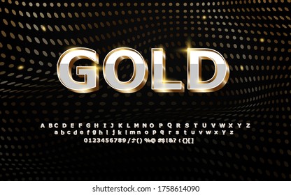 Vector set of beautiful Golden letters of the alphabet, numbers and punctuation marks. A great shiny 3D font for banners, ads, and labels on a shimmering background.