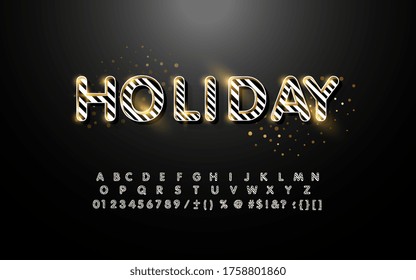 Vector set of beautiful Golden letters of the alphabet, numbers and punctuation marks. A great shiny 3D font for banners, ads, and labels on a shimmering background.