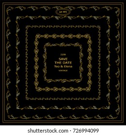 Vector set of beautiful hand drawn gold elements for design. Set of little square frames, rectangles, section, module, template for logo, boxes, advertising and business signs. Set 1 from 6 